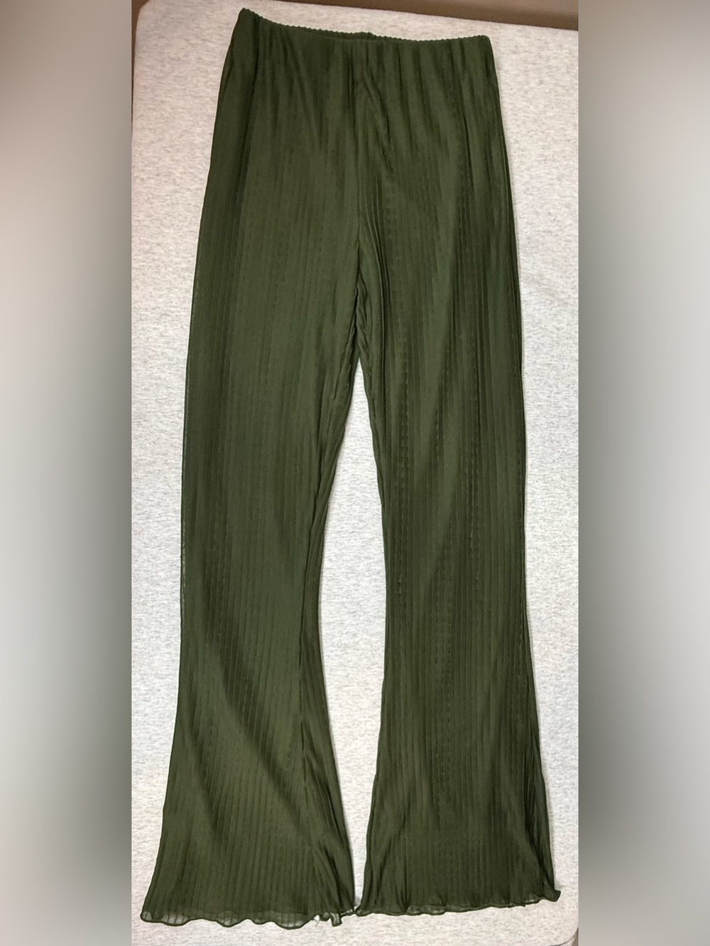 Zara Pleated Plissé Wide Leg Trousers Army Green - Small